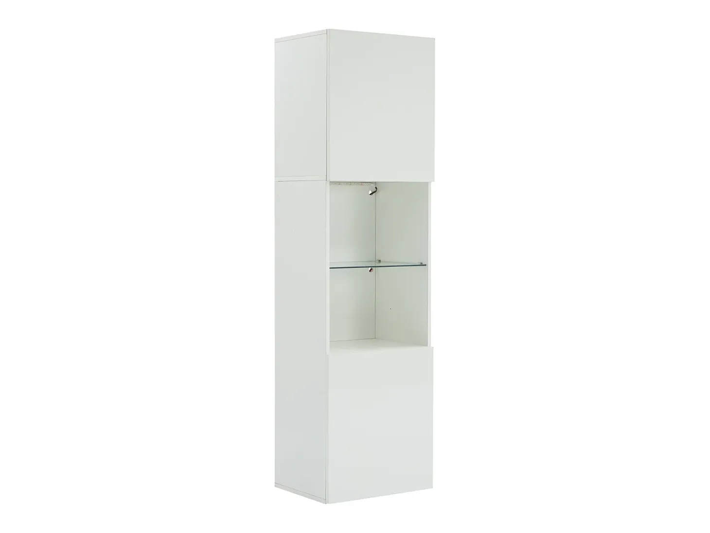Vitrina blanca alto brillo con 2 puertas y 1 estante de cristal, LED incluido - 45x35x160cm