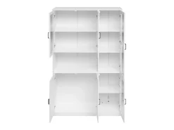 Vitrina blanca con 2 puertas, 4 puertas de cristal y luces LED, tiradores negros