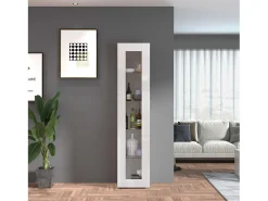 Vitrina blanco brillante para salón con 4 estantes de cristal Joy Vidrio