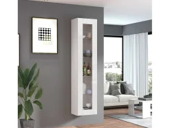 Vitrina blanco brillante para salón con 4 estantes de cristal Joy Vidrio