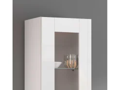 Vitrina blanco brillante para salón con 4 estantes de cristal Joy Vidrio