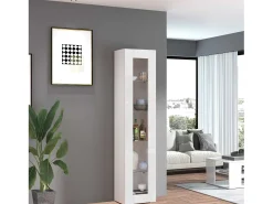 Vitrina blanco brillante para salón con 4 estantes de cristal Joy Vidrio