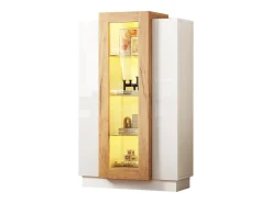 Vitrina brillante - 74 x 40 x 120 cm - con 3 puertas + LEDs + estantes de almacenamiento - Aglomerado + cristal templado - blanco
