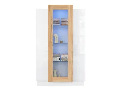 Vitrina brillante - 74 x 40 x 120 cm - con 3 puertas + LEDs + estantes de almacenamiento - Aglomerado + cristal templado - blanco