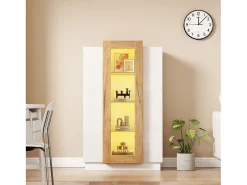 Vitrina brillante - 74 x 40 x 120 cm - con 3 puertas + LEDs + estantes de almacenamiento - Aglomerado + cristal templado - blanco