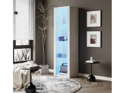 Vitrina brillante con LED - 55 x 38 x 166 cm - 3 estantes de cristal - armarios altos - aglomerado - blanco