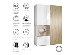 Vitrina Cómoda Morena, cuerpo en blanco mate/ puerta derecha e inserción con apariencia de óxido de hormigón