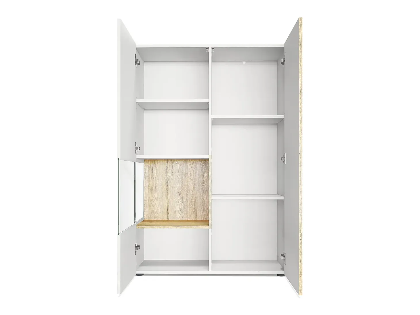Vitrina Cómoda Morena, cuerpo en blanco mate/ puerta derecha e inserción con apariencia de óxido de hormigón