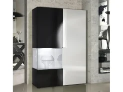 Vitrina Cómoda Morena, cuerpo en negro mate/ puerta derecha e inserción en blanco de alto brillo con iluminación LED
