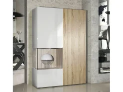 Vitrina Cómoda Morena, cuerpo en blanco mate/ puerta derecha e inserción en roble natural