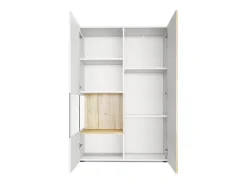 Vitrina Cómoda Morena, cuerpo en blanco mate/ puerta derecha e inserción en roble natural