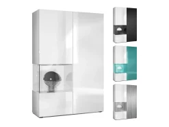 Vitrina Cómoda Morena, cuerpo en blanco mate/ puerta derecha e inserción en negro mate con iluminación LED
