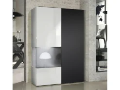Vitrina Cómoda Morena, cuerpo en blanco mate/ puerta derecha e inserción en negro mate con iluminación LED