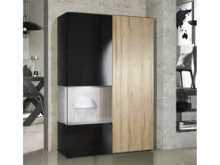 Vitrina Cómoda Morena, cuerpo en negro mate/ puerta derecha e inserción en roble natural con iluminación LED