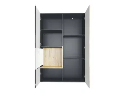Vitrina Cómoda Morena, cuerpo en negro mate/ puerta derecha e inserción en burdeos de alto brillo con iluminación LED