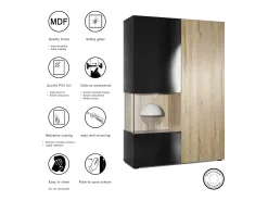 Vitrina Cómoda Morena, cuerpo en negro mate/ puerta derecha e inserción en burdeos de alto brillo con iluminación LED