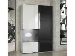 Vitrina Cómoda Morena, cuerpo en blanco mate/ puerta derecha e inserción en negro de alto brillo