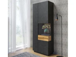 Vitrina colección KILES color gris antracita y roble. Modelo de vitrina a la derecha. LED integrado.