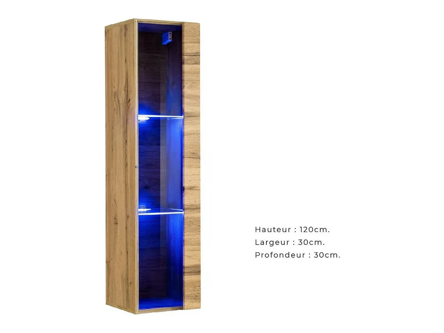 Vitrina colgante en color roble, modelo pequeño con 1 puerta de cristal e iluminación LED incluida. Colección SWITCH.