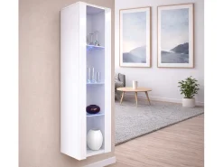 Vitrina colgante para Salón comedor en Blanco con LED 40x29x170cm Nora V5