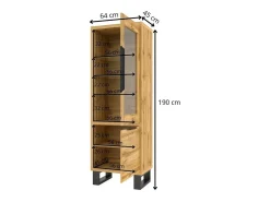 Vitrina color roble colección MILO. Acabados negros. Mueble ideal para tu comedor.