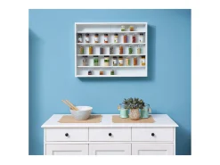 Vitrina Comit para colgar en la pared, 2 puertas de cristal color blanco.