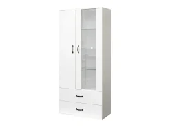 Vitrina con 16 luces LED de colores, 2 cajones y 2 puertas, blanca.