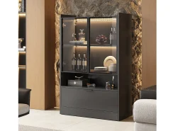 Vitrina con 3 puertas y 1 compartimento - 80 x 35 x 120 cm - LEDs - Tablero de partículas y cristal - Negro