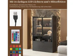 Vitrina con 3 puertas y 1 compartimento - 80 x 35 x 120 cm - LEDs - Tablero de partículas y cristal - Negro