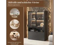 Vitrina con 3 puertas y 1 compartimento - 80 x 35 x 120 cm - LEDs - Tablero de partículas y cristal - Negro