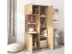 Vitrina con 3 puertas y 2 estantes - LEDs - tableros de partículas y cristal - altura 150cm - color roble