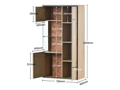 Vitrina con 3 puertas y 2 estantes - LEDs - tableros de partículas y cristal - altura 150cm - color roble