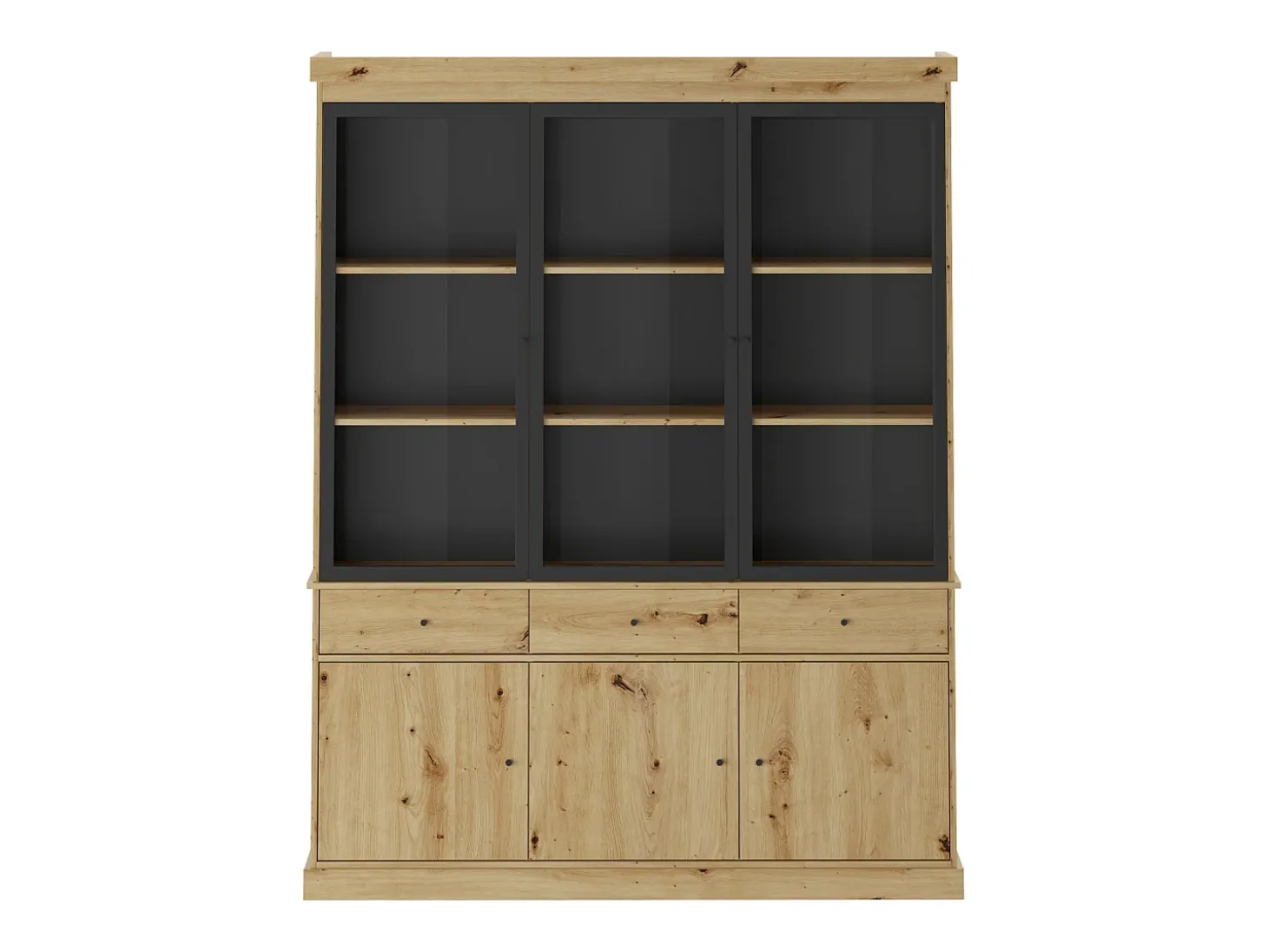Vitrina con almacenamiento y LEDs - Natural y negro - MARSORIA