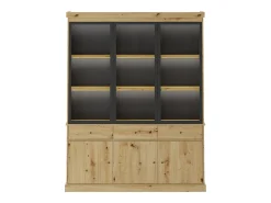 Vitrina con almacenamiento y LEDs - Natural y negro - MARSORIA