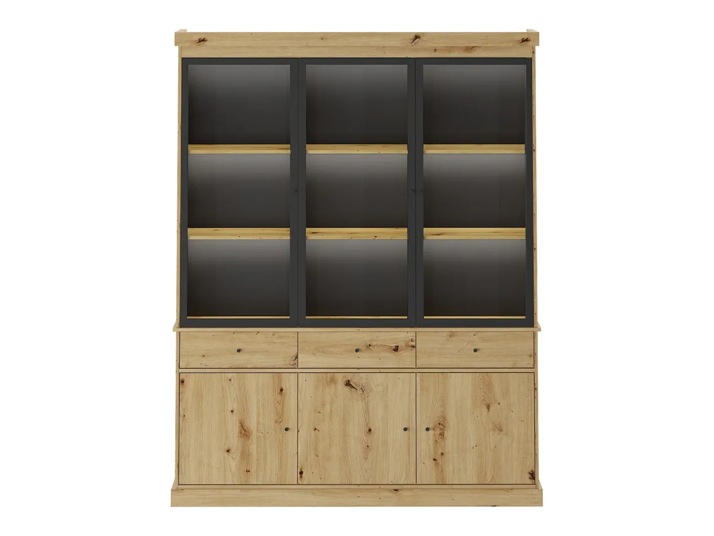 Vitrina con almacenamiento y LEDs - Natural y negro - MARSORIA