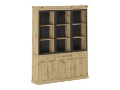 Vitrina con almacenamiento y LEDs - Natural y negro - MARSORIA