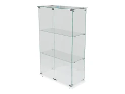 Vitrina con iluminación LED, autoportante, con cerradura, 2 puertas y 3 estantes, color blanco, 123,3 x 78,5 x 35 cm