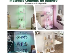 Vitrina con iluminación LED, autoportante, con cerradura, 2 puertas y 3 estantes, color blanco, 123,3 x 78,5 x 35 cm
