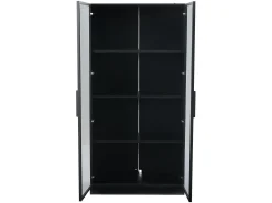 Vitrina con iluminación LED y 2 puertas de cristal - Estantes ajustables - Negra