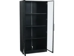 Vitrina con iluminación LED y 2 puertas de cristal - Estantes ajustables - Negra