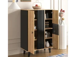 Vitrina con LED, 2 puertas de cristal, diseño moderno, madera y negro, tablero de partículas (80x40x120 cm)