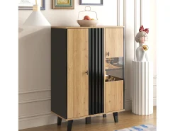 Vitrina con LED, 2 puertas de cristal, diseño moderno, madera y negro, tablero de partículas (80x40x120 cm)