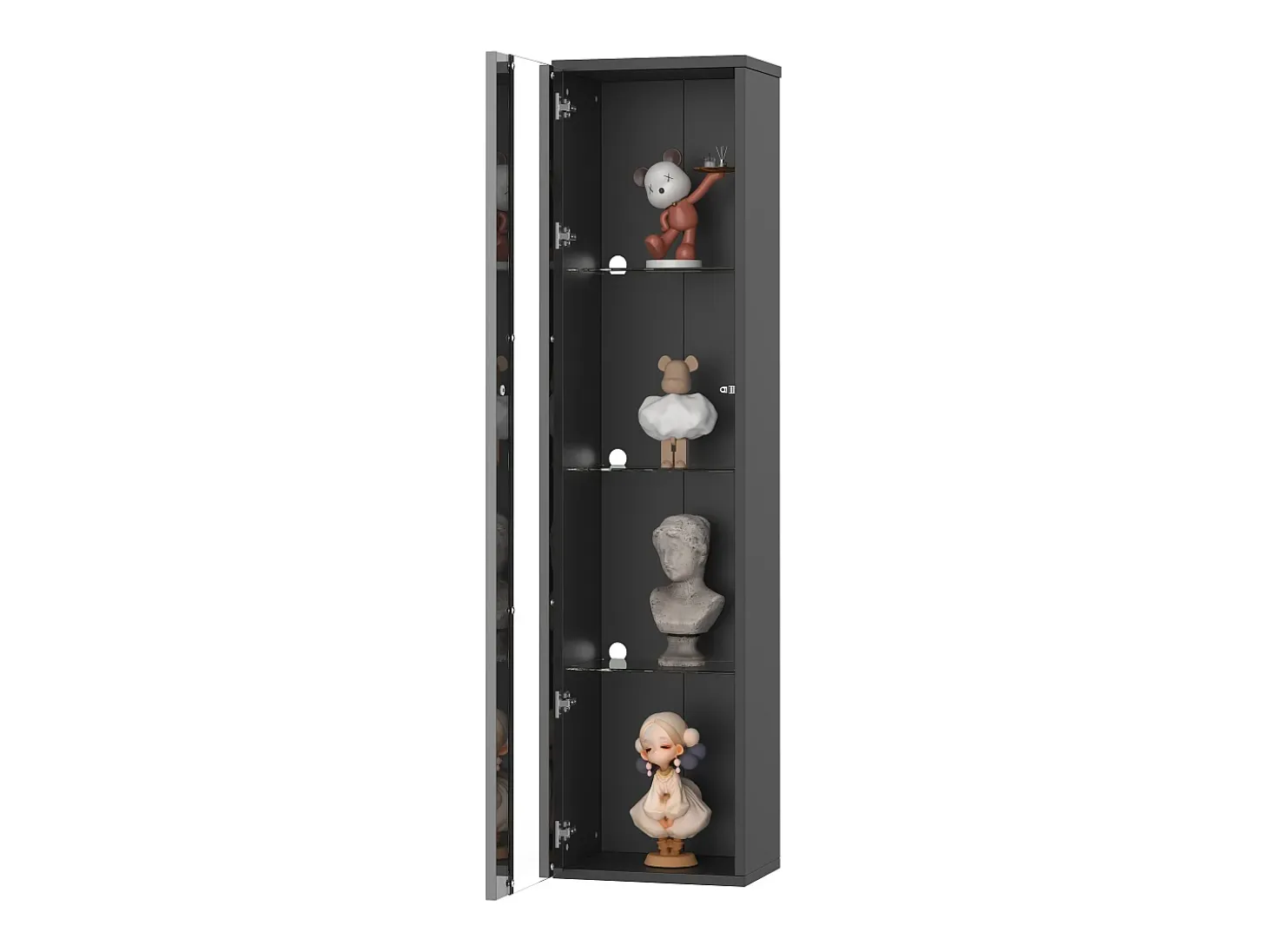 Vitrina con puerta acrílica e iluminación LED - estantes de cristal - Negro 40 x 29 x 170 cm