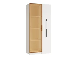 Vitrina con puerta de cristal y LED - 70 x 40 x 160 cm - con estante lateral deslizante - MDF - blanco