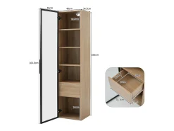 Vitrina con tira LED, puerta de cristal y cajón - Luz natural