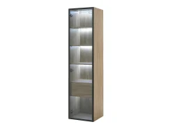 Vitrina con tira LED, puerta de cristal y cajón - Luz natural