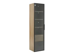 Vitrina con tira LED, puerta de cristal y cajón - Luz natural
