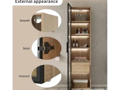 Vitrina con tira LED, puerta de cristal y cajón - Luz natural