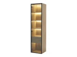 Vitrina con tira LED, puerta de cristal y cajón - Luz natural