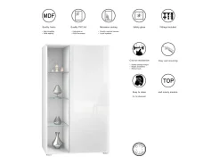 Vitrina Davos, vitrina independiente con 3 estantes de cristal y 8 compartimentos, blanco mate/blanco mate (71,5 x 134 x 35 cm)